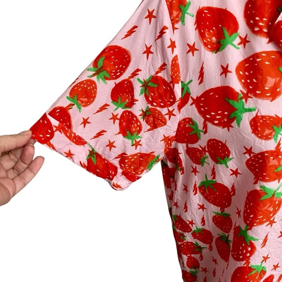 ASOS DESIGN Pink Lightning Bolt Strawberry Pajama Top Modal Shirt Size 8 - Picture 6 of 15